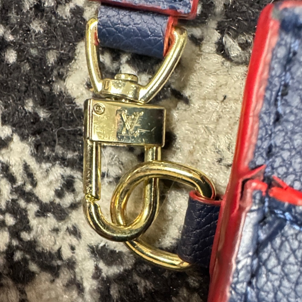 Navy Monogram Wristlet with Red Interior and Gold Accents - Picture 3 of 12